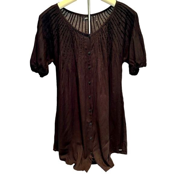 Women's Guess Short Sleeved Scoop Neck Button Blouse Swimsuit Cover-Up Size M - Picture 1 of 3